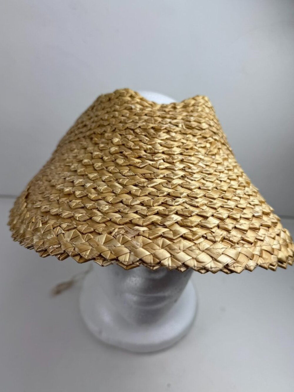 Vintage Woven Straw Sun Visor Hat Wide Brim Open Top Adjustable Hook Loop Beach